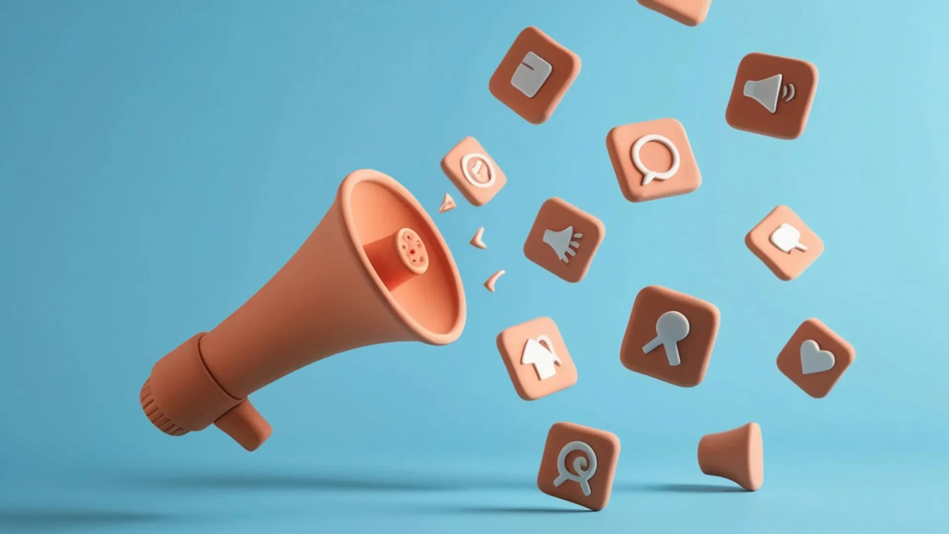 3D illustration of a megaphone broadcasting social media icons, representing targeted digital marketing and local market understanding in SMM services in Hyderabad.
