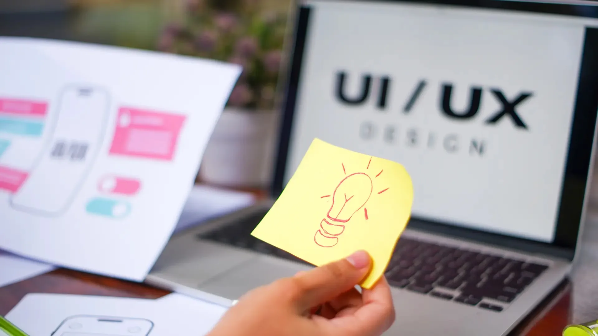 Designer working on UI/UX wireframes and website layout on a laptop and tablet, highlighting the role of UI/UX design in business website growth and user engagement.